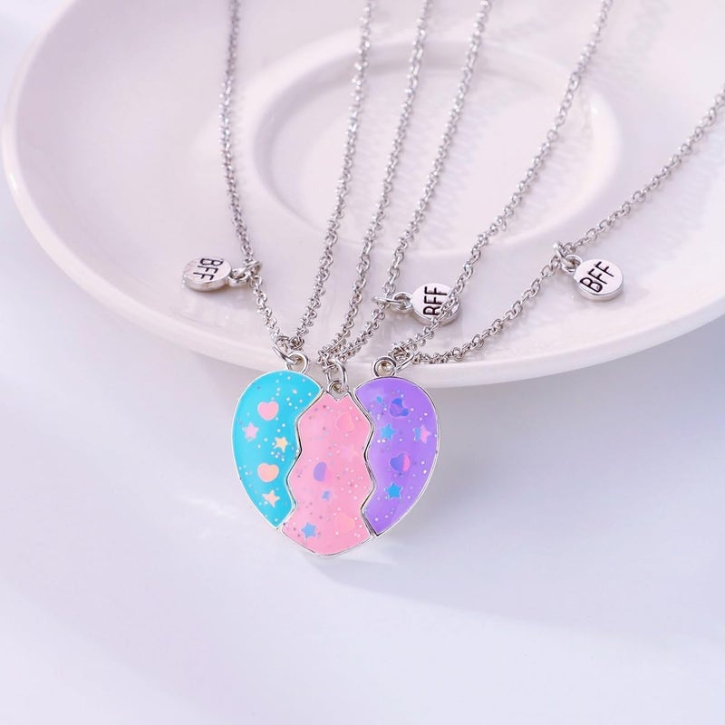 DOYYCA Friendship Necklace Best Friend Necklace for 3 Girls Magnetic Matching Heart Pendant BFF Necklaces for Sister - Image 4